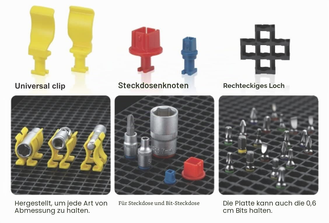 FREE ZONE 68-teiliges großes Stecktafel-Werkzeugorganizer-Set (Schwarz) – Werkzeugaufbewahrung für Werkzeugkoffer, Schubladen, Werkstattwagen, Schränke und Werkbänke