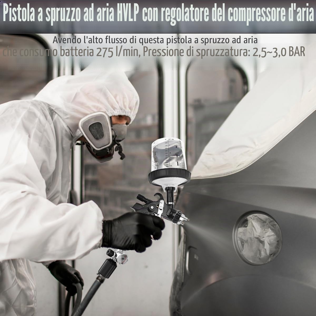 HVLP Pistola Verniciatura Professionale, Pistola a Spruzzo per Verniciare con Ugelli da 1,4/1,7/2,0/2,5 mm e Regolatore di Pressione dell'Aria, Tazze da 600ml e Accessori per Pistola a Spruzzo