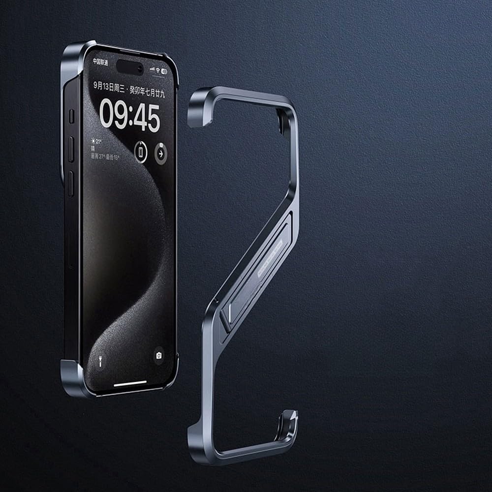 w całości metalowa obudowa Bare Frame Geometric Stand Case do iPhone'a 16 15 14 Pro Max Frameless Ultimate Feel Lightweight Case, szara, do iPhone'a 14