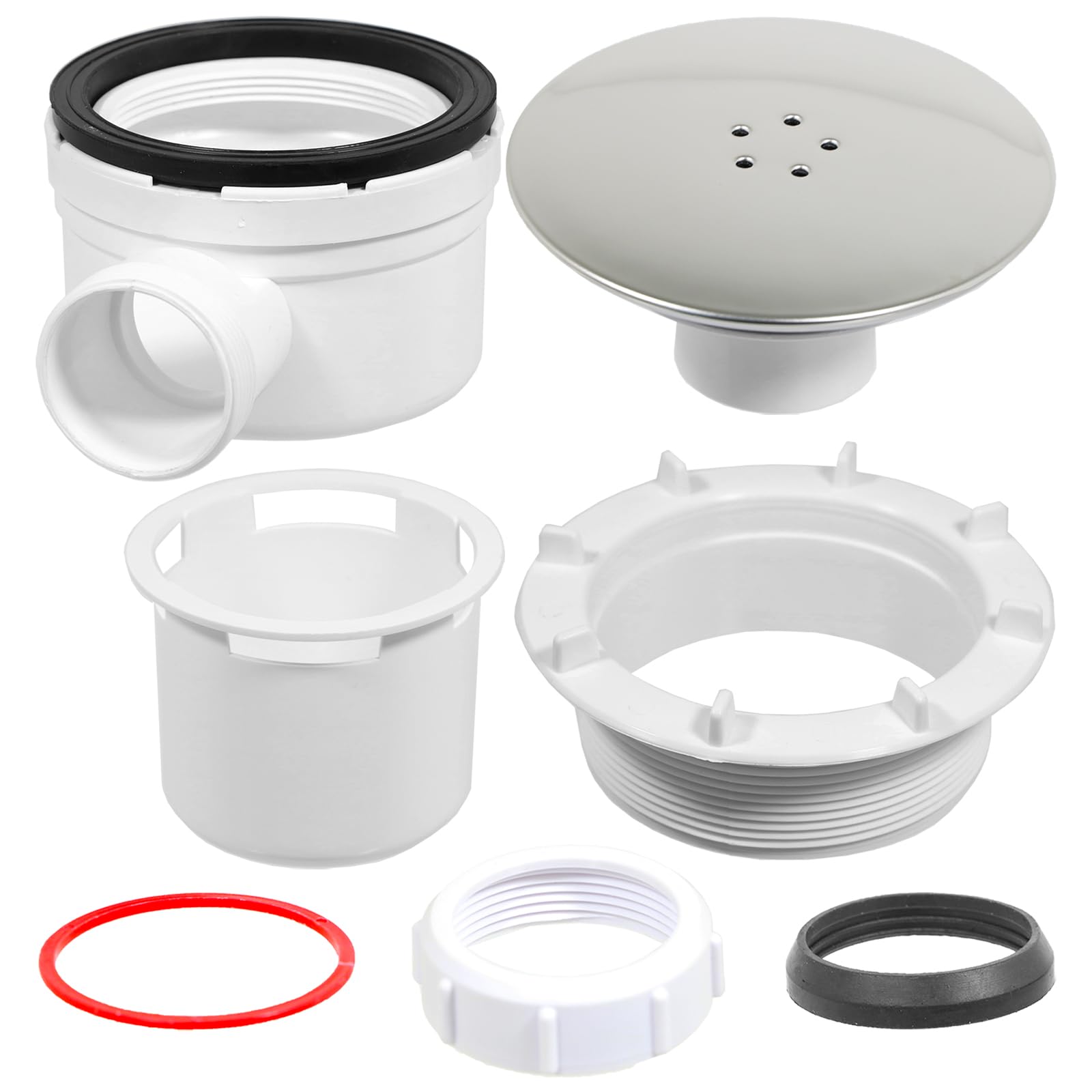Spares2go Silver Shower Trap For 90Mm Tray Plug Hole 1.5" Drain Waste Dome Base Kit (Chrome )