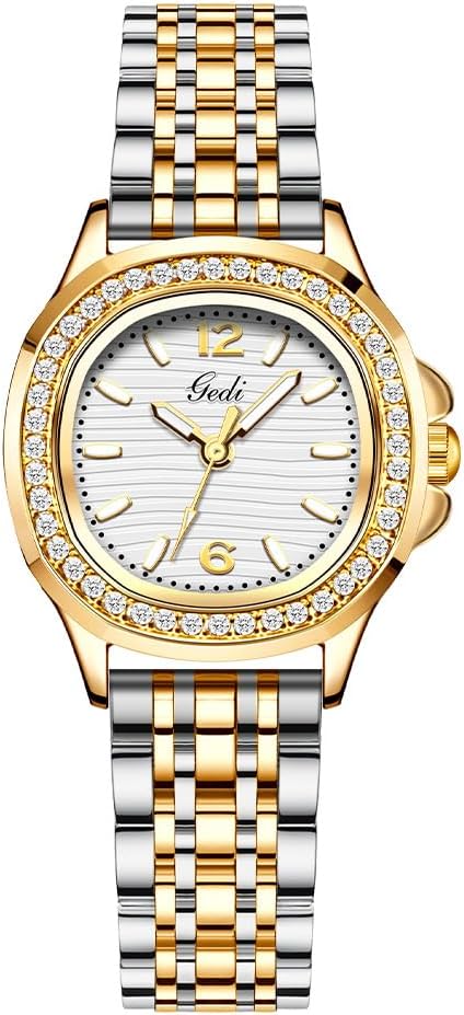 Weicam Women Luxury Bangle Bracelet Round Dial with Crystal Stainless Steel Strap Analog Quartz Wristwatches