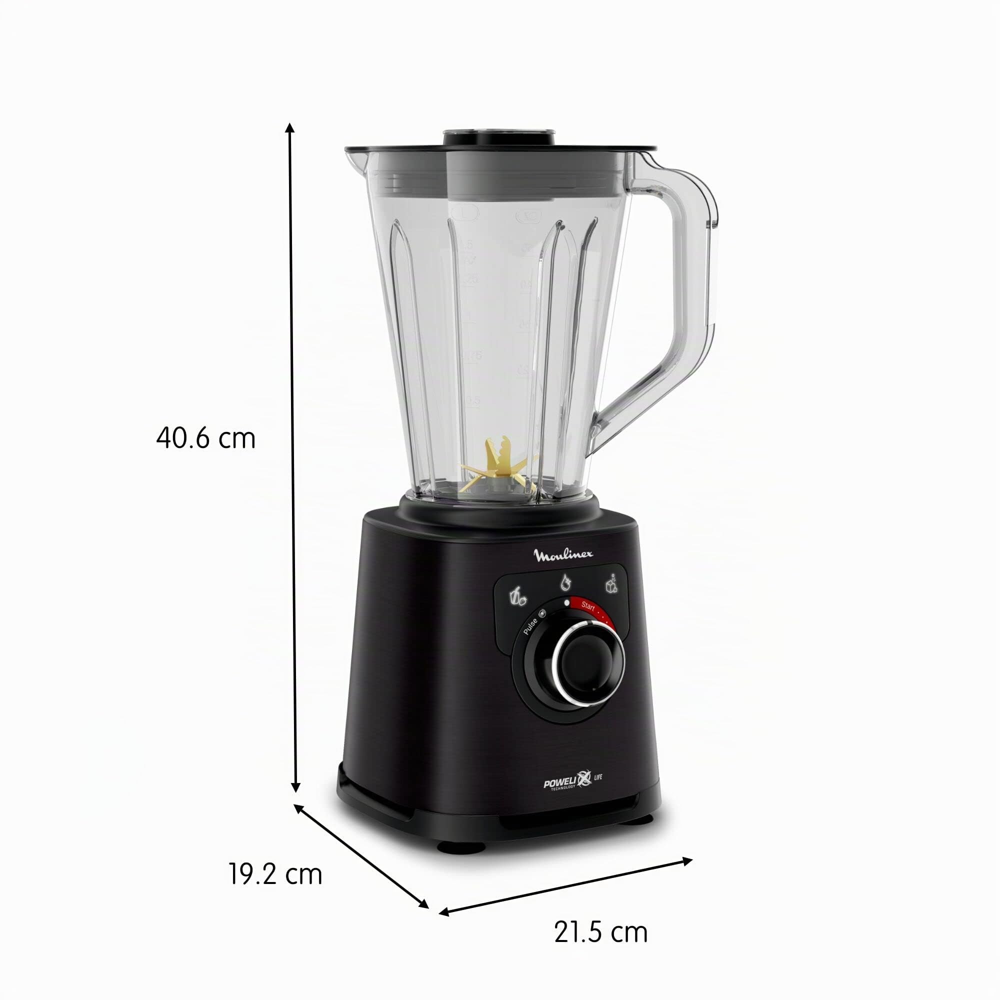 Moulinex Perfect Mix+ LM88A8 Mixeur en verre, 1200 W, résultats rapides, capacité 1,5 l, 3 programmes : mixeur smoothie, hache glace, autoclean, bol en Tritan, avec spatule, noir