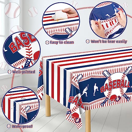 Image of Miucat 3pcs Baseball Tablecloth - Table Cover & Party Decorations - Disposable Plastic Tablecloth - Rectangle for Baseball Games & Sports Birthday Decorations