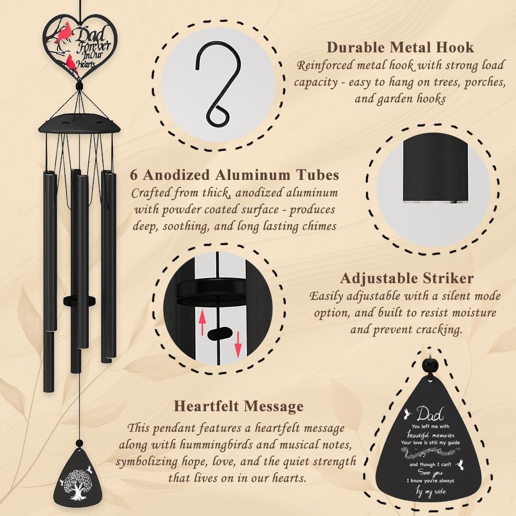 Memorial Wind Chimes, 36" Wind Chimes for Loss of Dad Mom, Loss of Father Sympathy Gifts, Remembrance/Condolence/Bereavement Gifts in Memory of Dad - Image 5