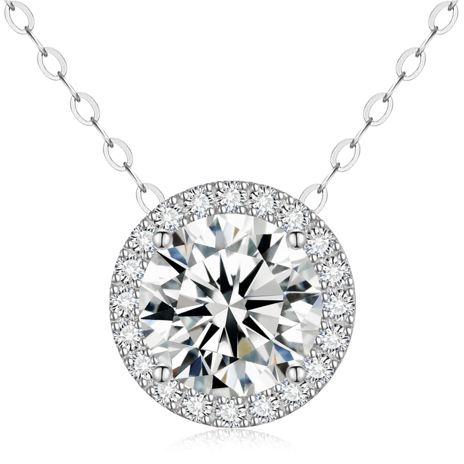 E-EMERMAKINGMoissanite Necklace Halo Pendant for Women 0.5CT-4.0CT 18K White/Yellow Gold Plated Sterling Silver Dainty Anniversary Day Present for Her Wife Mother 18+2 inches Lab Created Dimaond Jewelry with GRA Certificate of Authenticity