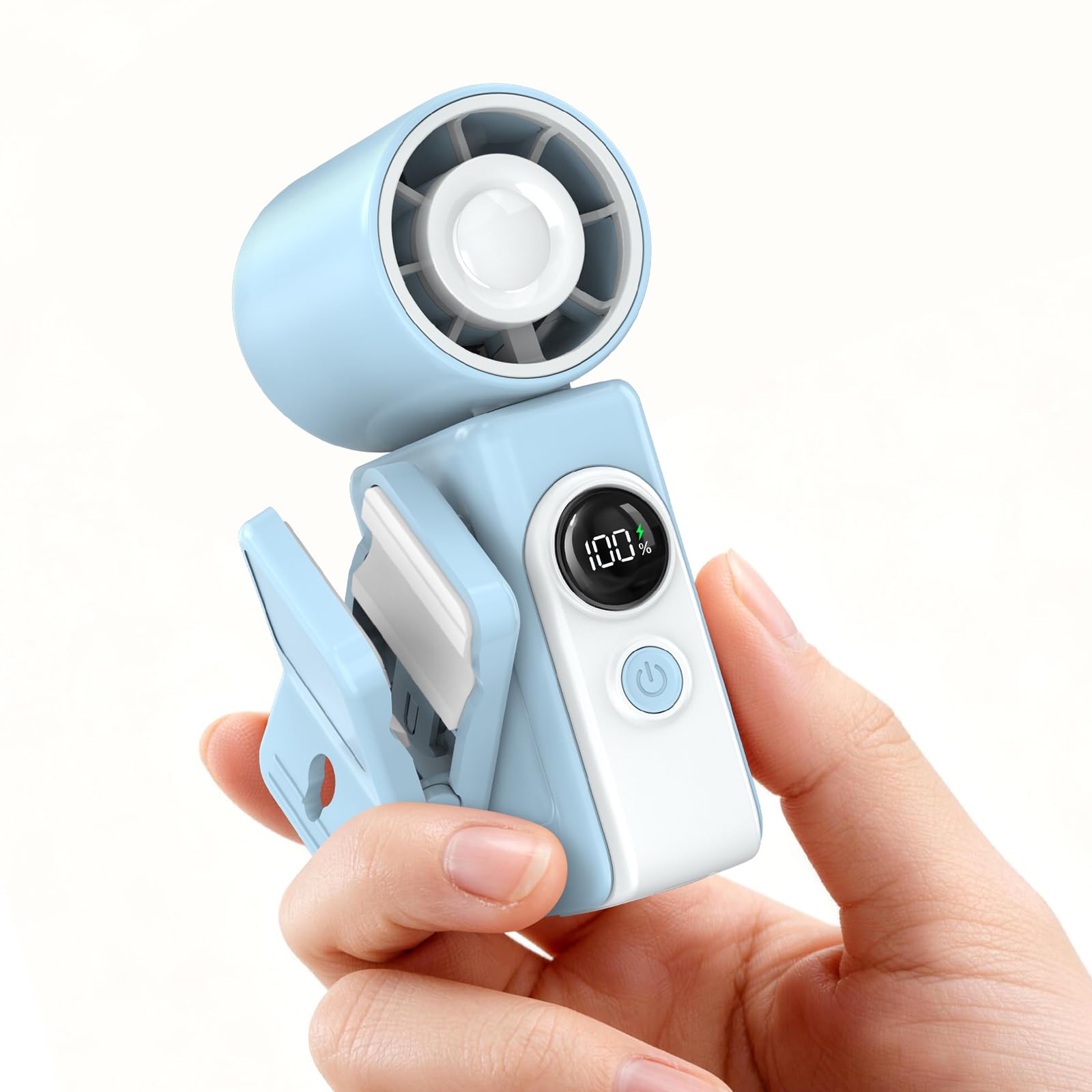Dnenellr Mini Handheld Fan with Clip, Portable Turbo Fan (Mist Blue)