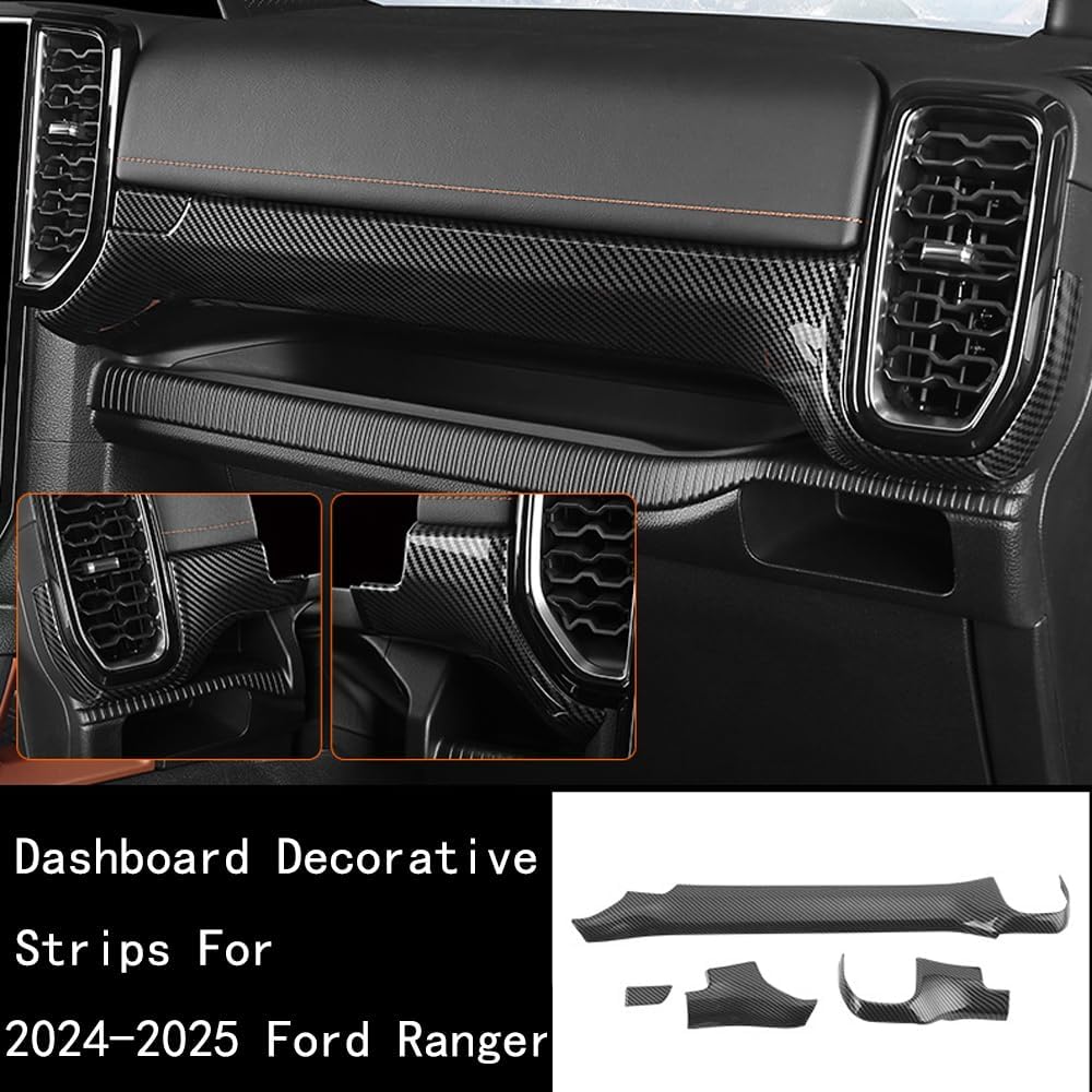 Carbon Fiber Pattern Center Consoles Panel Stickers Dashboard Trims Strips Inner Decals Fit for Ford Ranger 2024 2025 (Carbon Fiber Pattern)