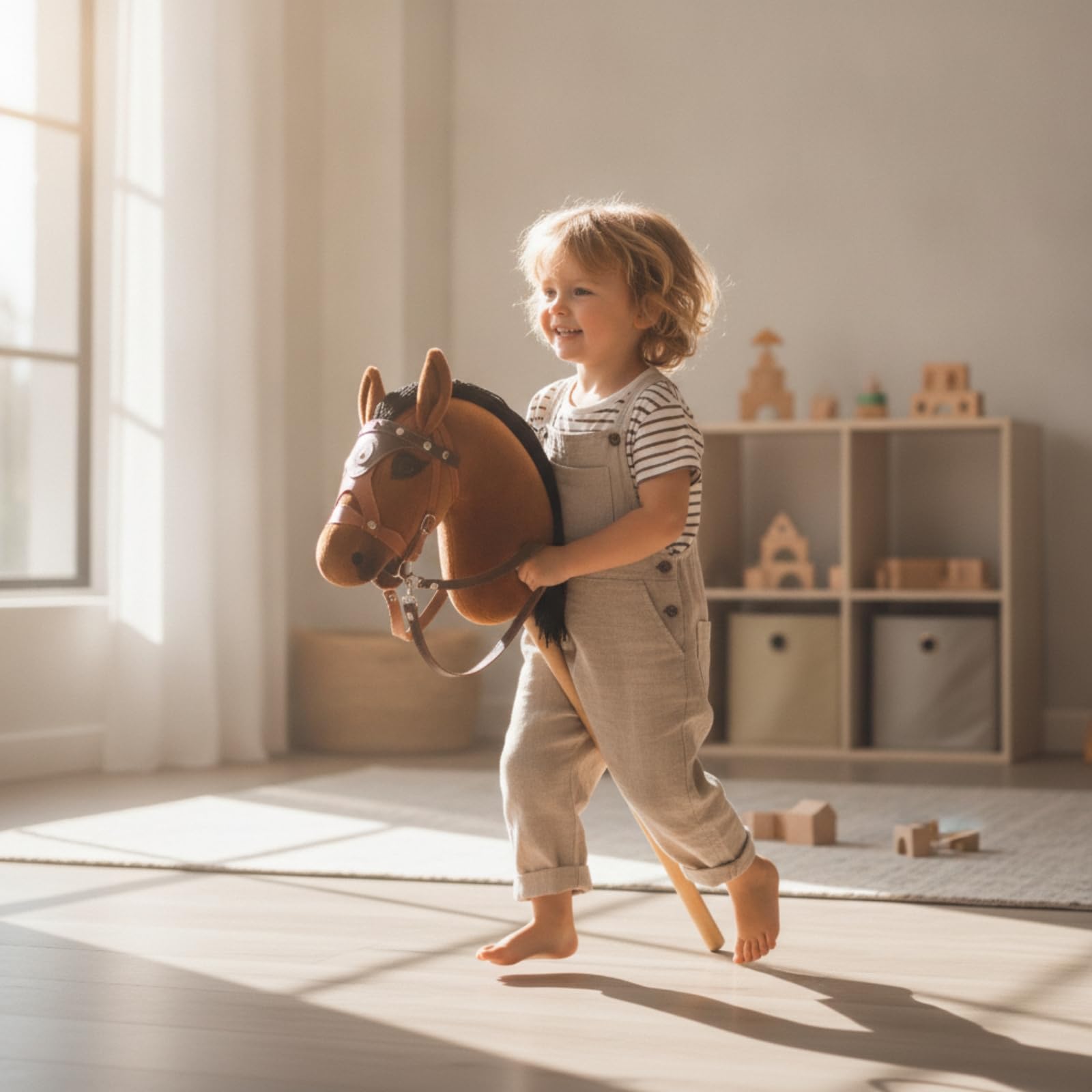 Giocattolo Cavalcata per Bambini Hobby Horse con Testa in Peluche E Bastone in Legno Giocattolo Equitazione per Giochi di Fantasia Giocattolo Morbido
