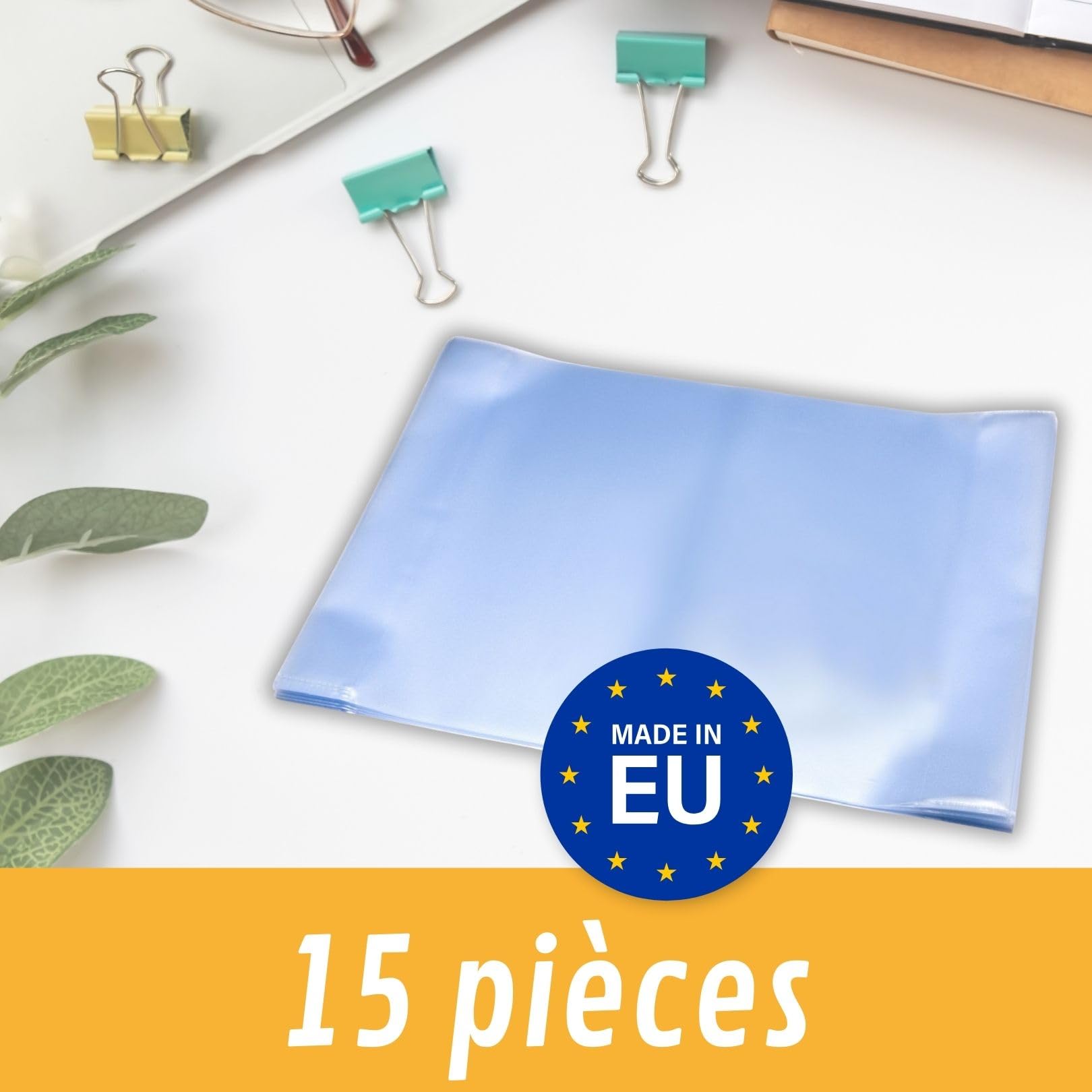 Lot de 15 protège-cahiers en verre transparent extra résistant 15,1 x 21 cm polypropylène recyclable indélébiles