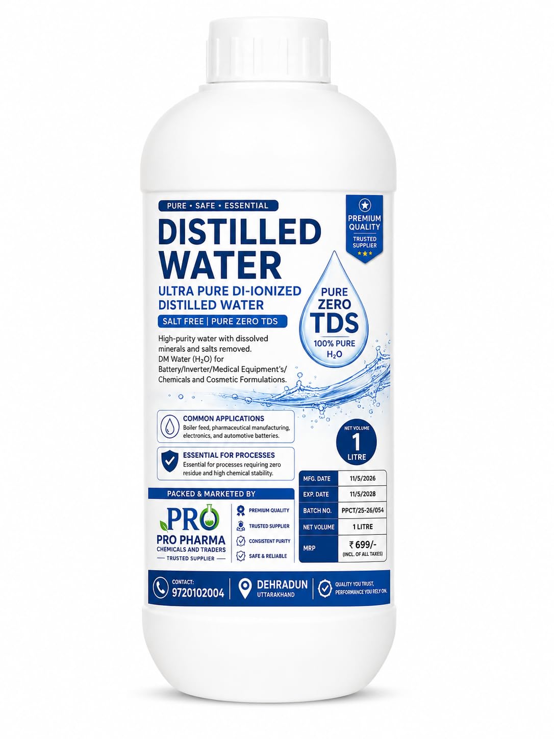 Pro Pharma | Distilled Water | Ultra Pure Di-Ionized | Zero TDS | Salt Free | Humidifiers | Inverter Battery | Cosmetics | Oxygen Concentrators | 1 lit Pack |-picture-24