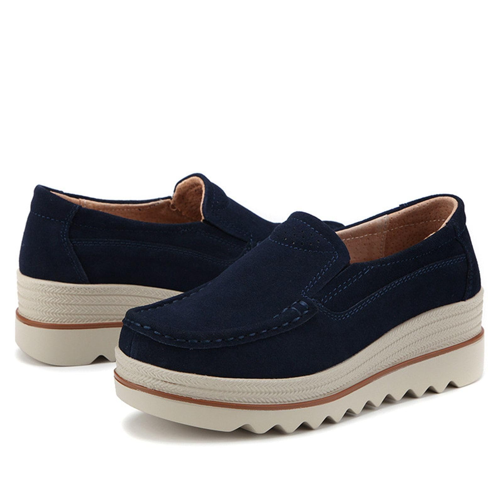 Mujer Ante Plataforma Mocasines Tacón Cuña Mocasines Mocasines Clásico Ocio Zapatos planos Zapatos de barco Cómodos Zapatos casuales Suelo grueso Suave, azul, 38