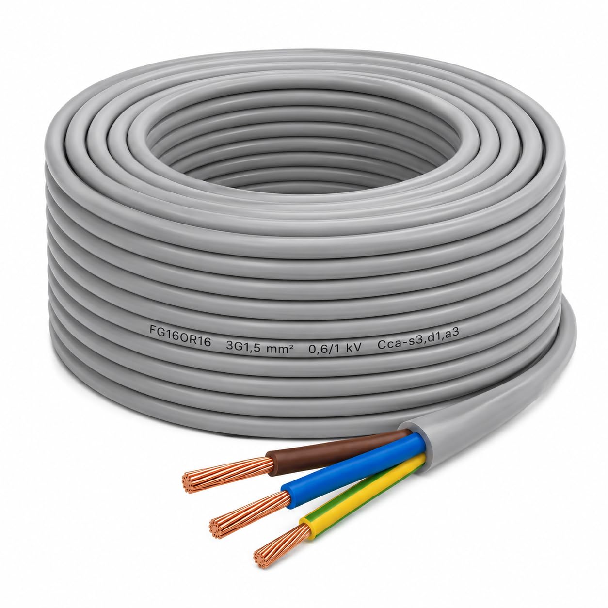 Cavo FG16OR16 3x1,5 mm² Tripolare Rame Flessibile, Lunghezza a Scelta (30 Metri)