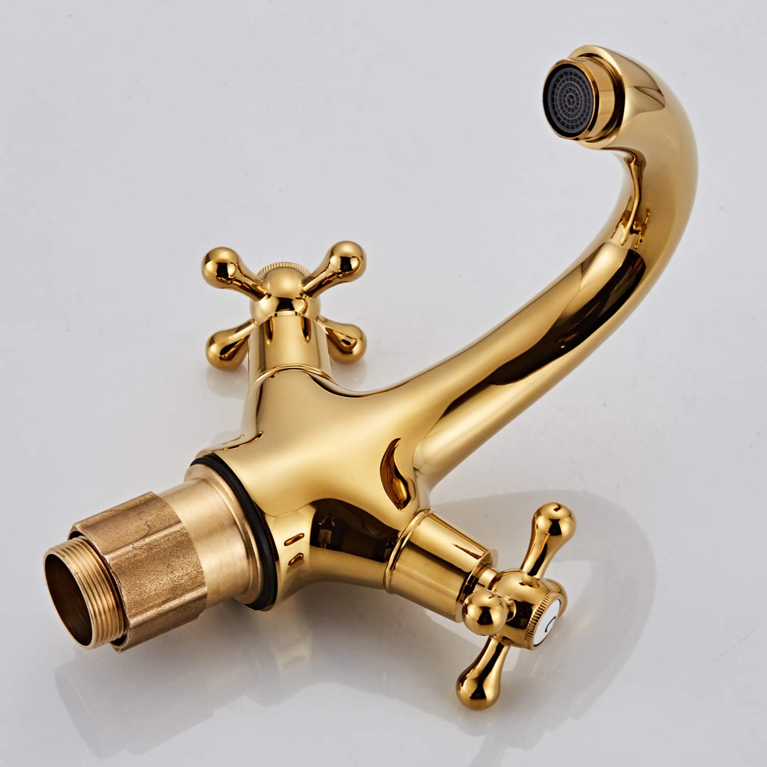 HomeLava Antik Messing Wasserhahn Waschtischarmatur Waschbeckenarmatur Zweigriff Mischbatterie Armatur Bad für Badarmatur Waschbecken mit Kreuzgriff Gold [Upgraded Version]