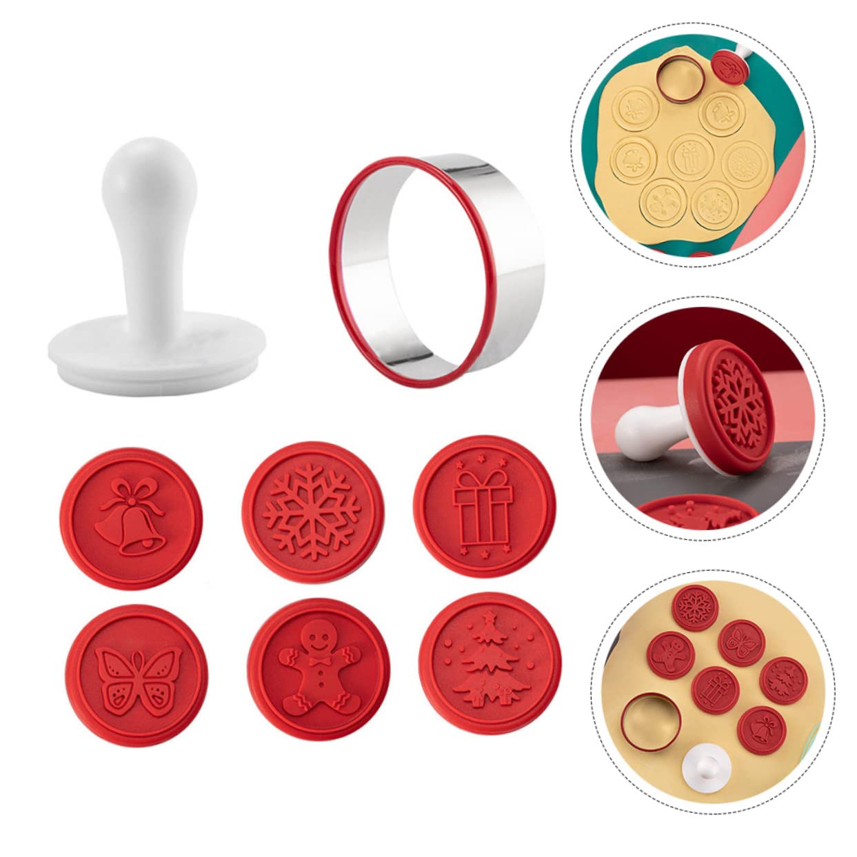 Alipis 3 Ensembles tampon à biscuits cuisine accessoires kit noel fournitures de cuisson de biscuits moule à réutilisable de biscuit moule à décoratif pp rouge