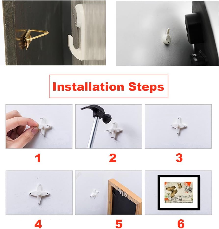 EuTengHao 43Pcs Invisible Nail Screws Wall Hooks No Trace Picture Hangers Traceless Photo Hook Hardwall Drywall Picture Hooks Multi Function Heavy Duty Picture Art Painting Frame Hanger (35Lbs,6Types)