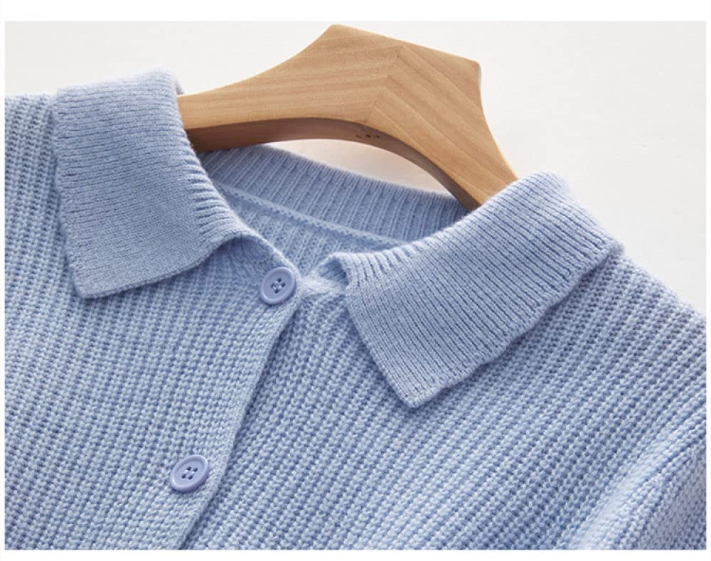 Cárdigan para Mujer Cárdigan de Lana de Punto para Mujer Abrigo Retro Azul con Solapa Suéteres Cárdigan de Manga Larga con Botones Y Frente Abierto Cárdigan de Invierno de Punto Suave Chaqueta para U