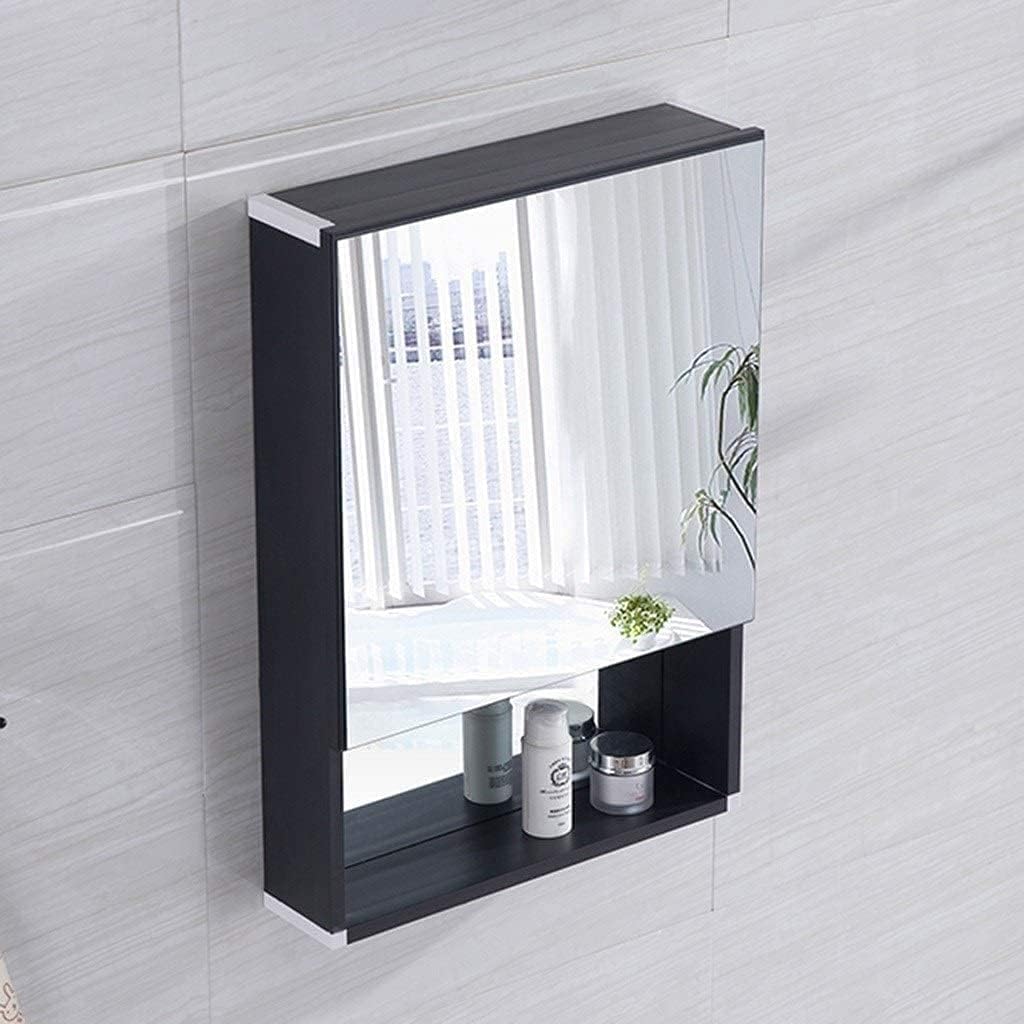 Bathroom Cabinet,Bathroom, Space Aluminum Bathroom Wall Mounted Bathroom Storage Rack Bedroom Wall Mounted Cosmetic Mirror,Black-48 * 68 * 13cm