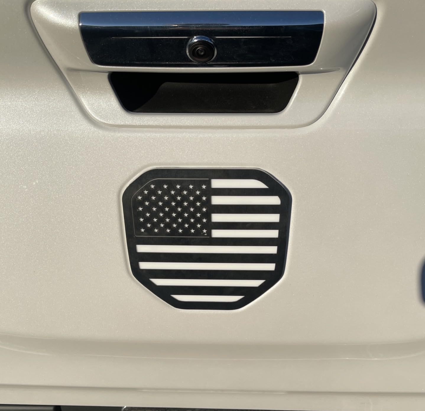 American Flag Rear Tailgate Emblem Badge Compatible with 2019-2025 Dodge Ram 1500 2500 3500 (Black White)