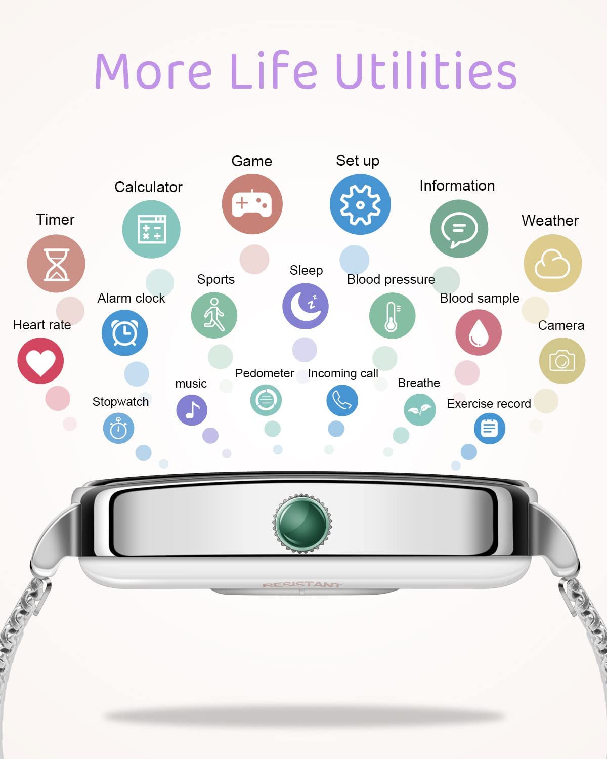 smartwatch, smartwatch BOCLOUD dla kobiet i mężczyzn, iPhone, Android, z monitorowaniem poziomu tlenu we krwi, tętna, snu, wodoodporność IP68, fitness tracker z 12 trybami treningowymi, srebrny