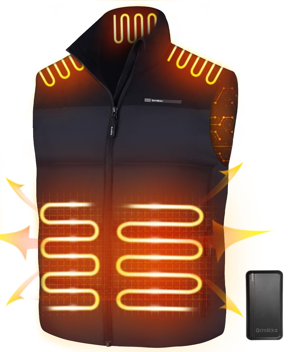 ORRNIKKOClassic Heated Vest for Men - Stand Heated Collar,With 7.4V 16000mAh Battery Pack, Rechargeable Mens Heated Vest