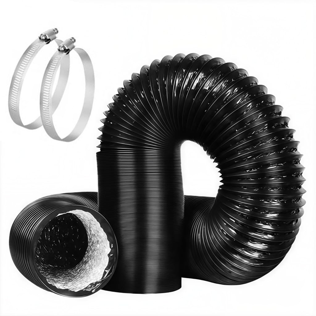 HASTHIP® 6 Inch 6.5 Feet Chimney Exhaust Pipe - Flexible Expandable Dryer Vent Hose with Free Hose Clamps Air Ducting PVC Aluminum Foil for HVAC Ventilation-Black