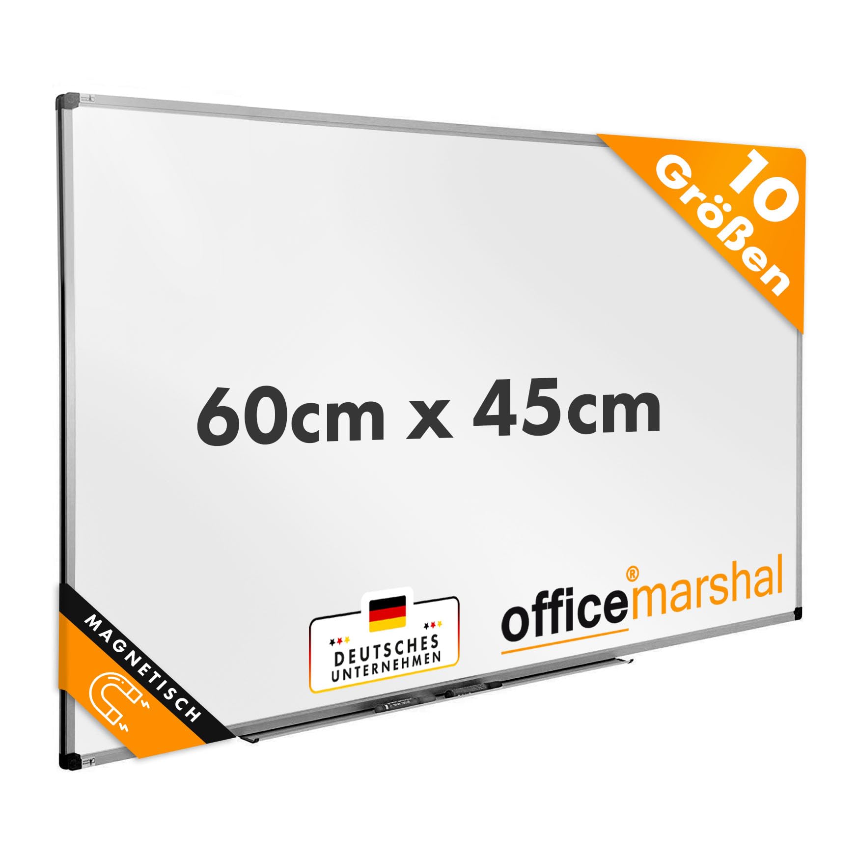 OfficeMarshal Magnetisches Whiteboard mit Alurahmen und Stiftablage für Büro, Heim und Schule, Magnettafel kratzfest und trocken abwischbar | Magentboard