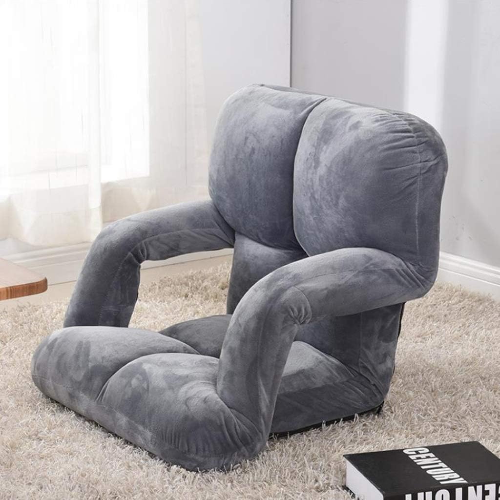 Huahua Furniture Folding Floor Chair, Foldable Small Sofa Adjustable 5-Position Floor Chair with Back Support And Handrail,For Gaming Chair, Meditation Chair (Color : Gray)