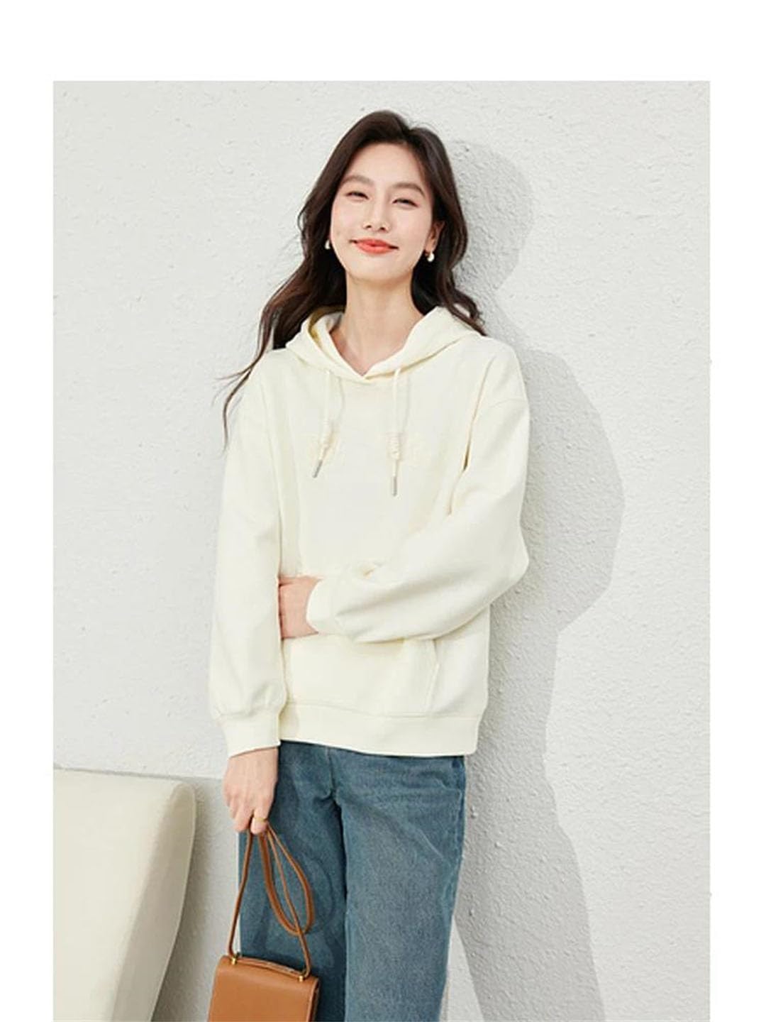 Sudadera con capucha de algodón simple para mujer, con bordado de letras, manga caída