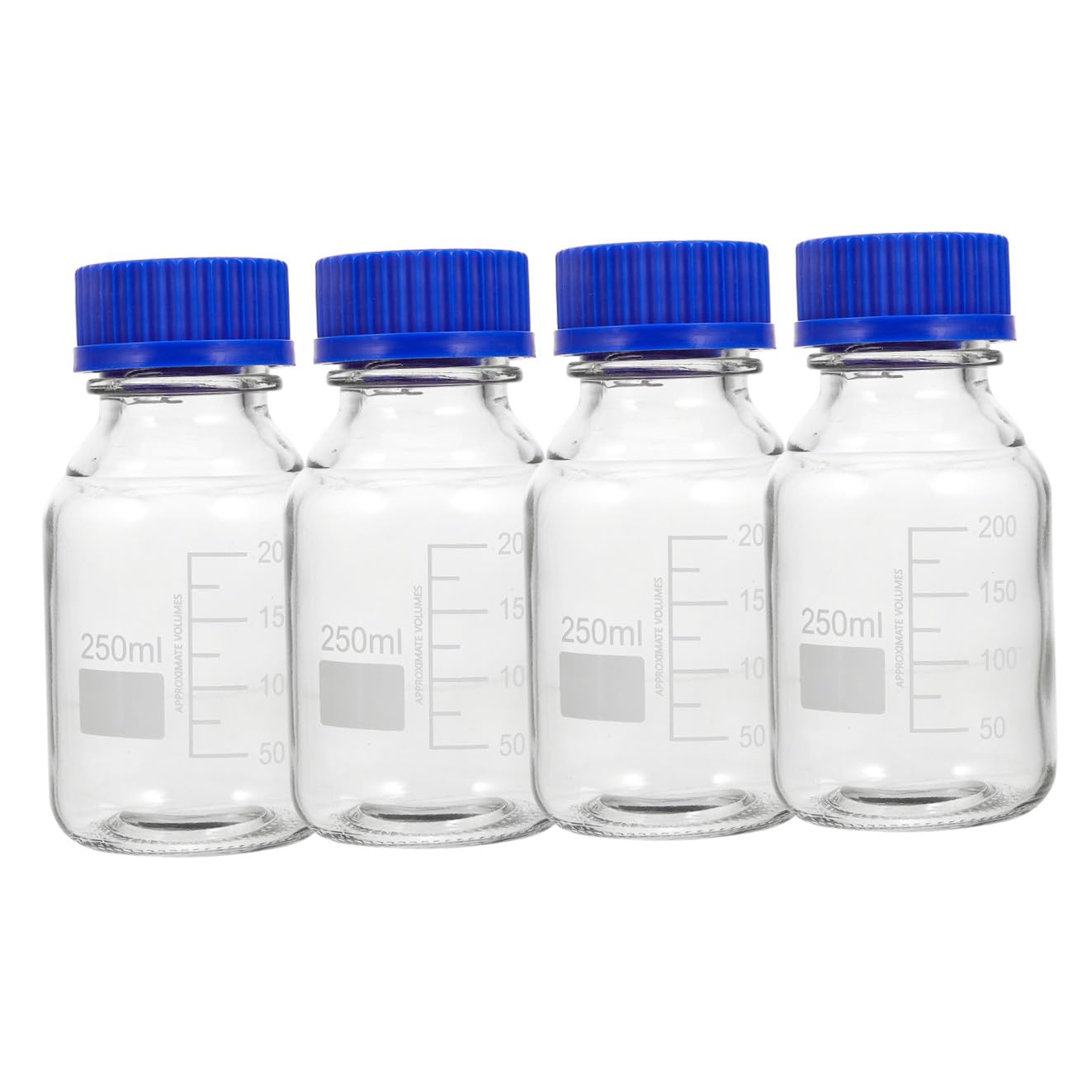 Ciieeo Flaconi di Reagente Graduati in Vetro con Tappi a Vite, Resistente Agli Urti e Leggero, per Laboratorio e Settore Industriale, Capacità 250 Ml, Colore Blu, Confezione da 4 Pezzi