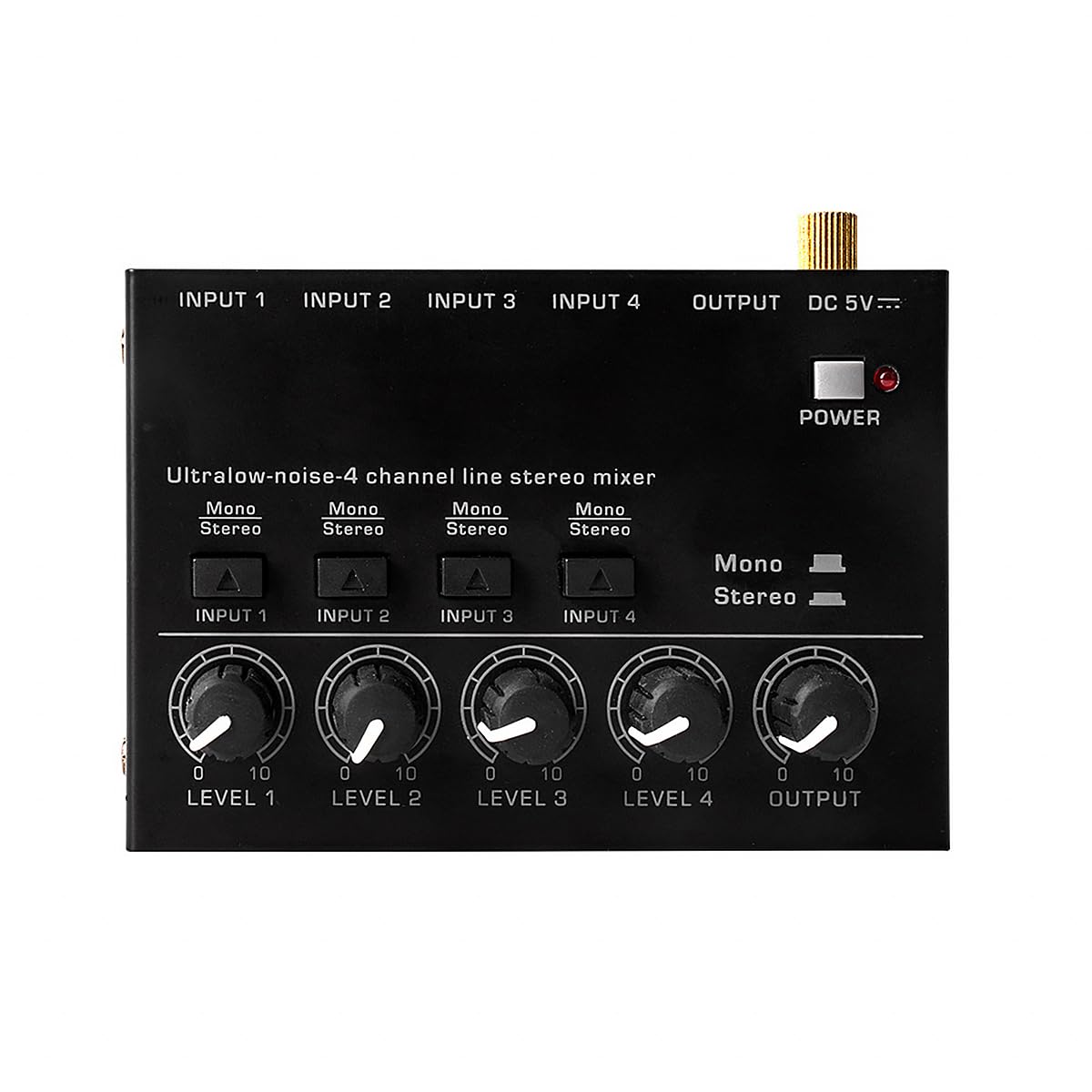 WANGCL Mezclador de audio de 4 canales con ajuste de volumen separado y rendimiento de ruido ultrabajo para micrófonos, guitarras, bajos, teclados y mezcladores de escenario