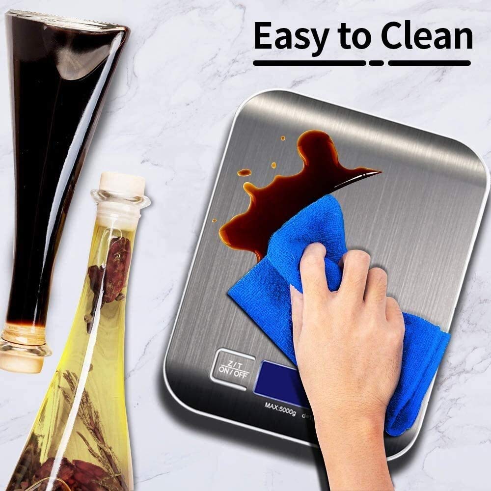 Báscula de Cocina Digital Recargable, báscula Digital, 5 kg/0,1 g, función de Tara, Apagado automático, Pantalla LCD retroiluminada, báscula electrónica de Alta precisión