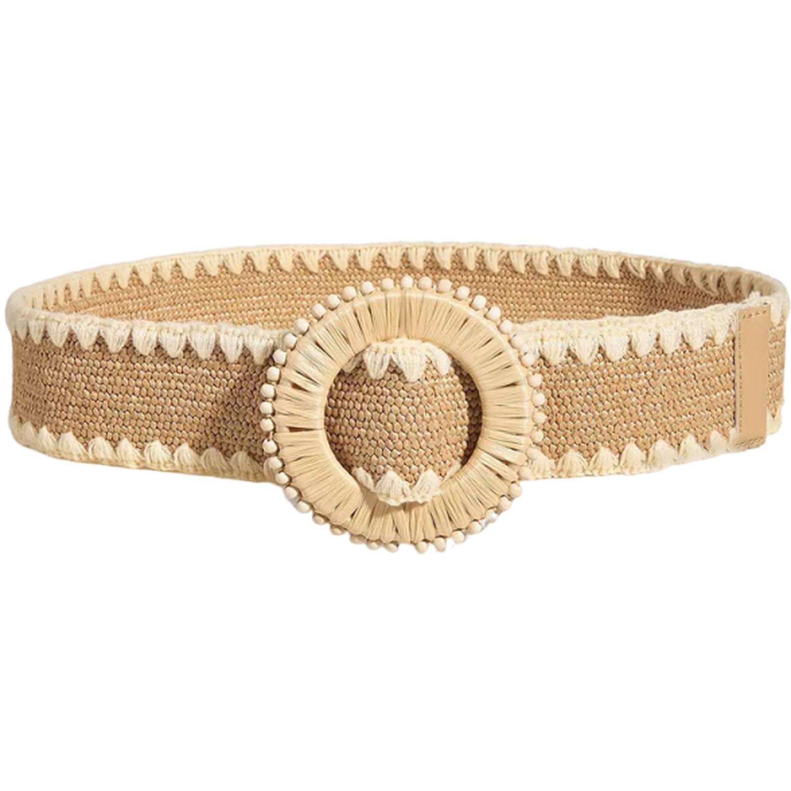 AGUTALITHIC Women's Straw Braided Wide Boho Belt Soft Woven Canvas Fabric Strap with Prong Buckle for Summer Dresses & Jeans(95cm/37, 4.8cm Circle)