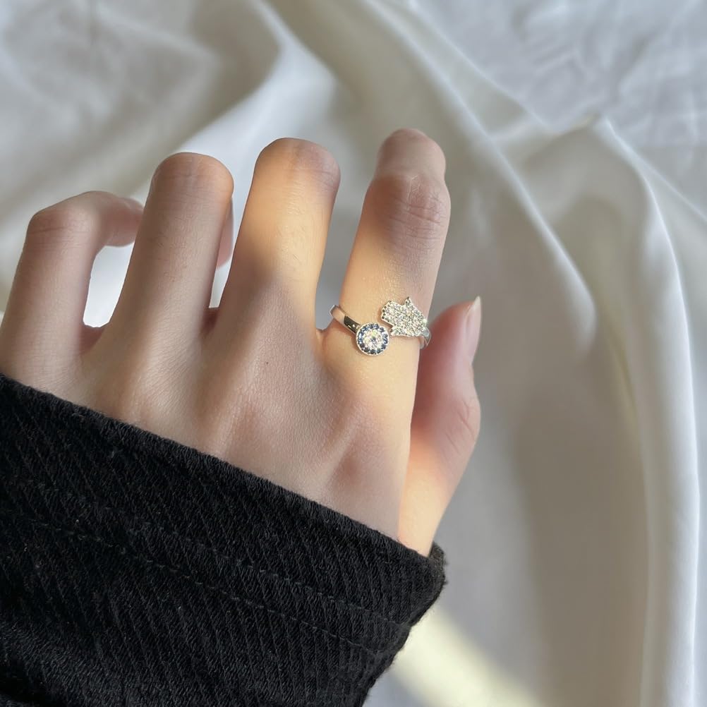 Anello da donna unico in argento sterling S925 con zircone cubico, anello aperto regolabile impilabile per donna, regalo di gioielleria per compleanno