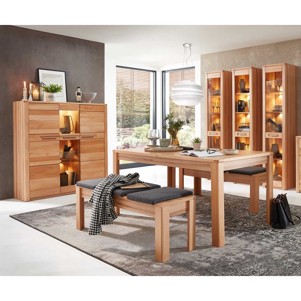 Lomadox Wohnzimmer Esszimmer Highboard Anrichte Kommode inkl. Beleuchtung, Front Kernbuche massiv