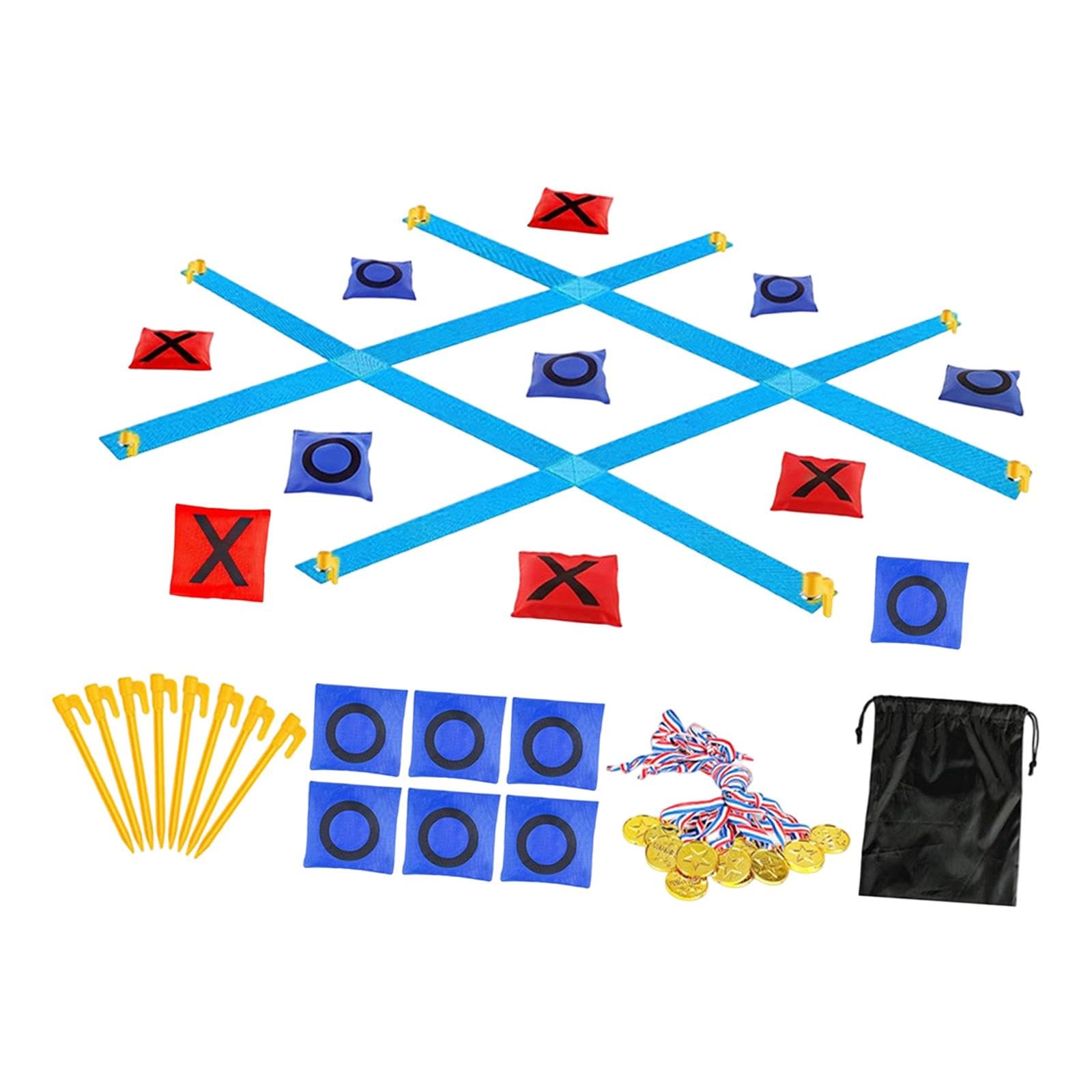 Tic Toe Spiel Outdoor Riesen Wurfspiel Set Sandbeutel Zielwurf Spielzeug Nylon für Kinder Erwachsene Eltern Kind Gemeinsames Spielen, Tic Tac Toe Blau