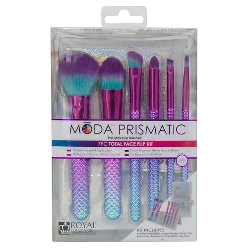 Miniatura 6 de MODA Prismatic - Juego de brochas de maquillaje facial total de 7 piezas, juego de brochas coloridas para rostro y ojos para base, rubor, sombra de