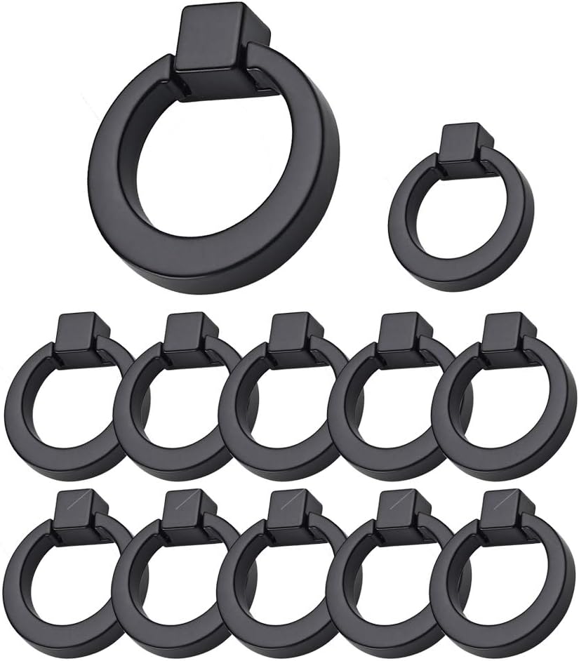 12 Pack MOOD.SC Cabinet Ring Knobs and Pulls, Single Hole Hardware Handle Gold Ring Handle for Dresser Drawer Cupboard (12, Gold)