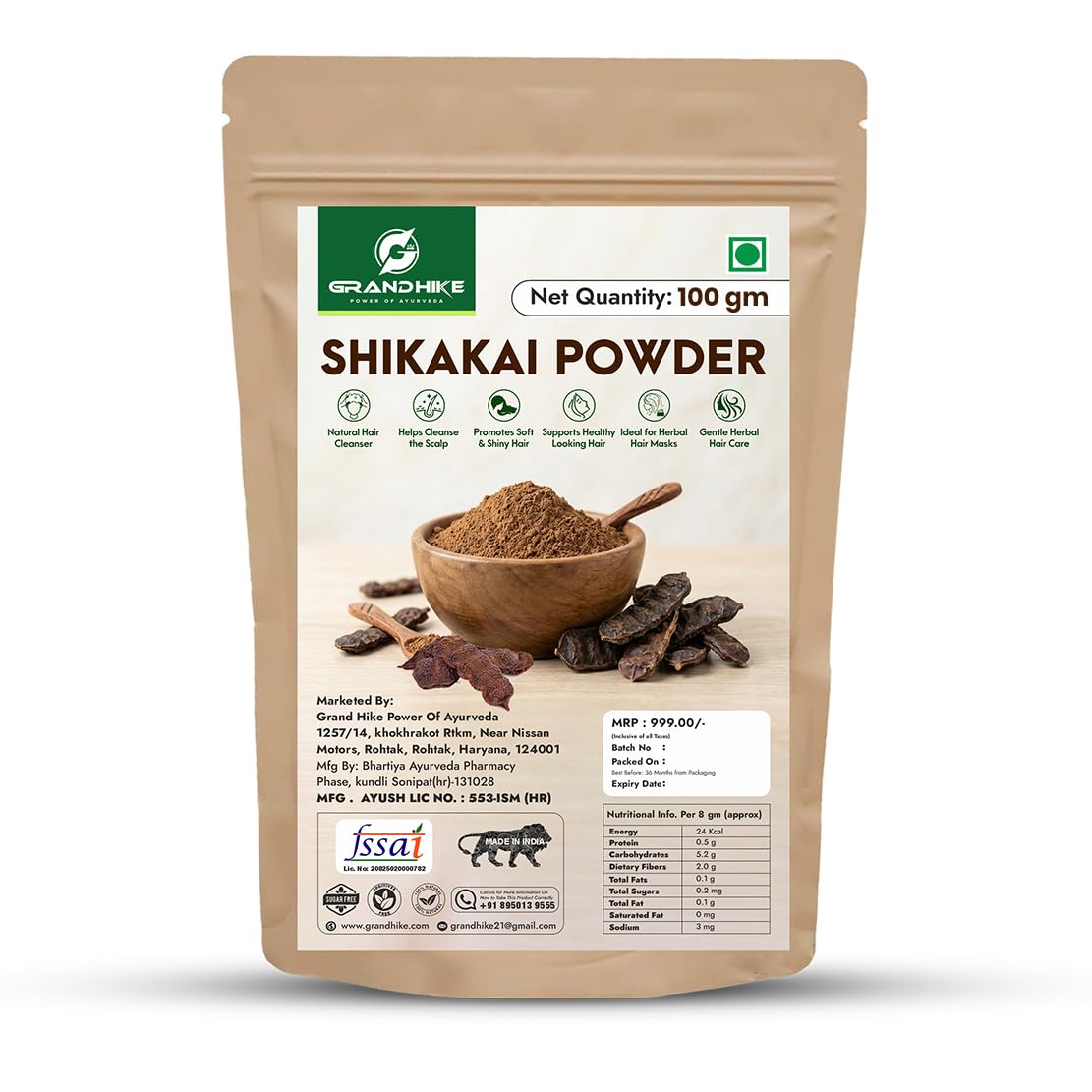 GRANDHIKE Organic Shikakai Powder for Frizzy, Soft & Shiny Hair Acacia Concinna for Hair Care Strengthening Nourish Conditioner & Cleanser (100G) (Shikakai Powder)-picture-53