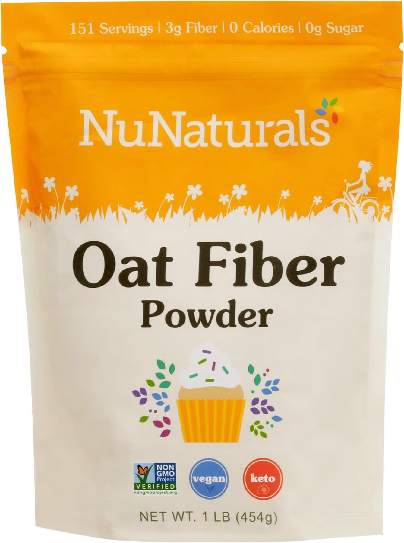 NuNaturals Oat Fiber Powder, All Natural Non-GMO, Supports Digestive Health, 1 lb
