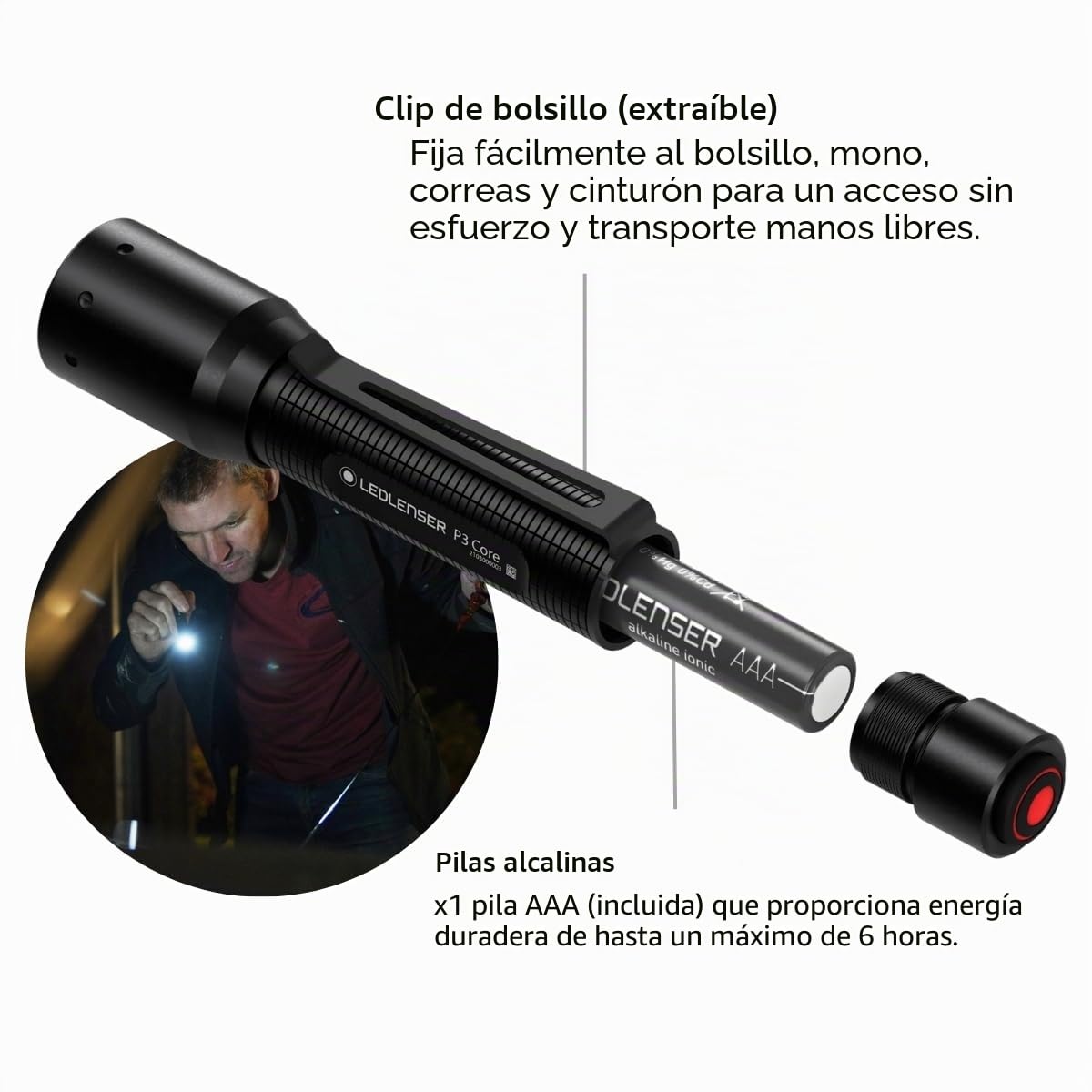 Ledlenser P3 Core Mini Linterna LED, 90lm, Pila AAA, Alcance 110m, Ligera | 42g, hasta 6h de autonomía, enfoque ajustable, linterna llavero, IP54, ideal para paseos nocturnos y camping | 2020