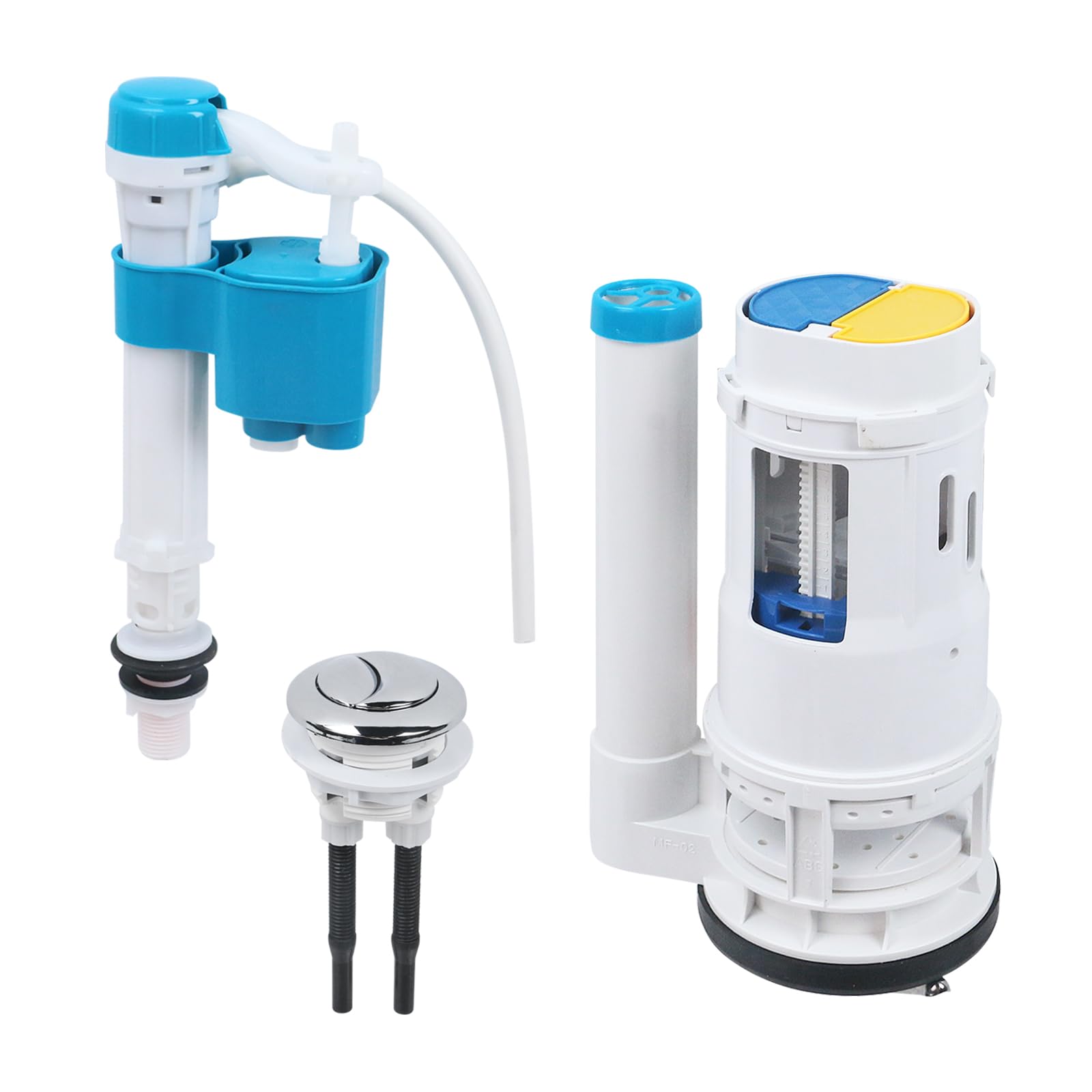 T Tulead WC-Tank-Ersatz-Set, Spülventil, 6,3 cm, Füllventil, 1,27 cm, Druckknopf, 3,7 cm, einteiliges WC-Reparatur-Set