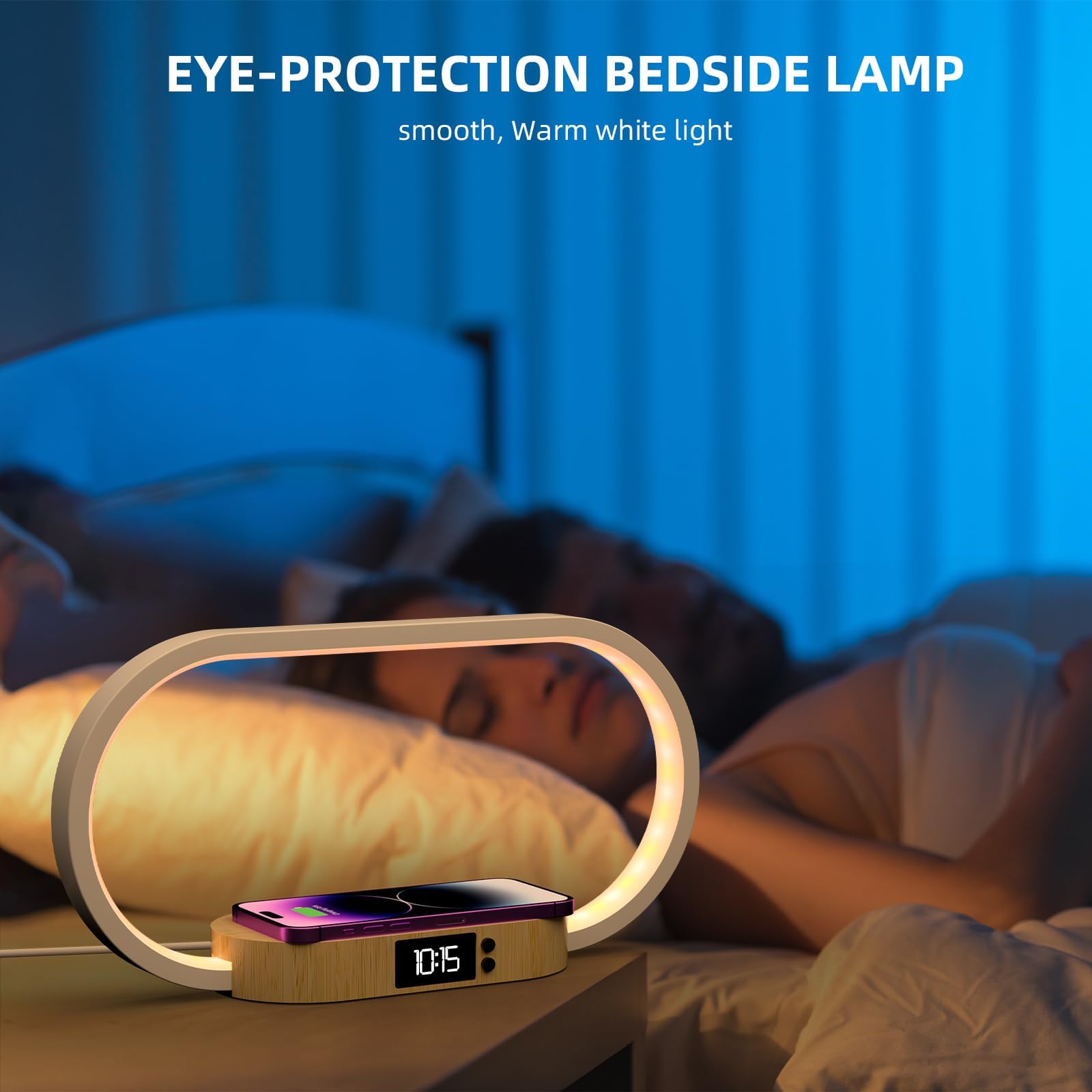m zimoon Lampada da comodino con caricabatterie wireless veloce, lampada da camera da letto con orologio, lampade da tavolo per comodino, lampade touch per camera da letto, 3 modalità colore