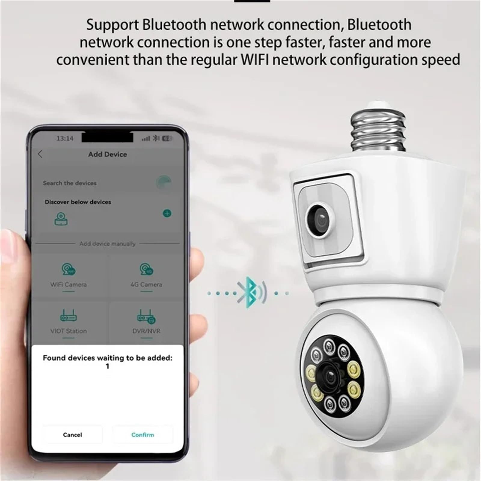 Telecamera Wifi Esterno, Telecamera 4K 8MP E27 Lampadina Doppia lente Doppio schermo Monitoraggio automatico Audio bidirezionale Visione notturna a colori Telecamera di sicurezza esterna ,Sicurezza, A