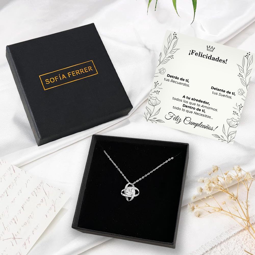 Regalo Cumpleaños Mujer, Collar de Plata, Regalo 40, 50, 60 Años Mujer, Colgante y Tarjeta Dedicatoria, Regalos Originales de Cumpleaños, Hermana, Mama, Amiga