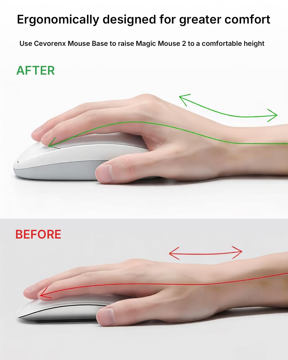 Cevorenx Magic Mouses Charger Base Wireless Charging Dock for Apple Magic Mouse 2 (Lighting), Ergonomic Wand Apple Mouse Grip with MagSafe Charging Support (White),Charger and Mouse not Included — view 2