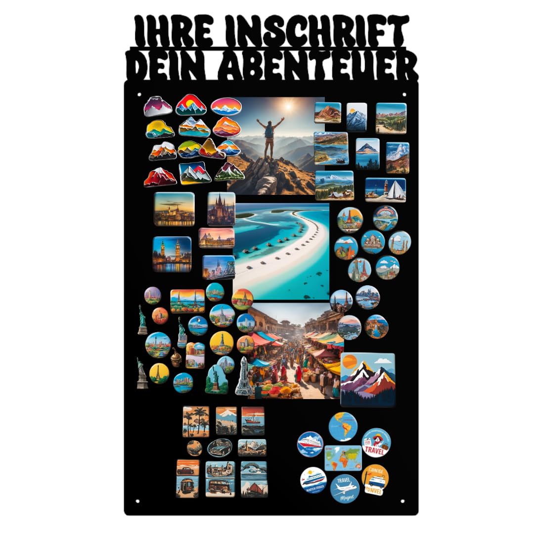 Magnettafel - Personalisierbare Magnetische Pinnwand 80x50 cm aus Stahl - beschreibbar - ideal für Magnete und Notizen - inkl. Montageset - Schwarz