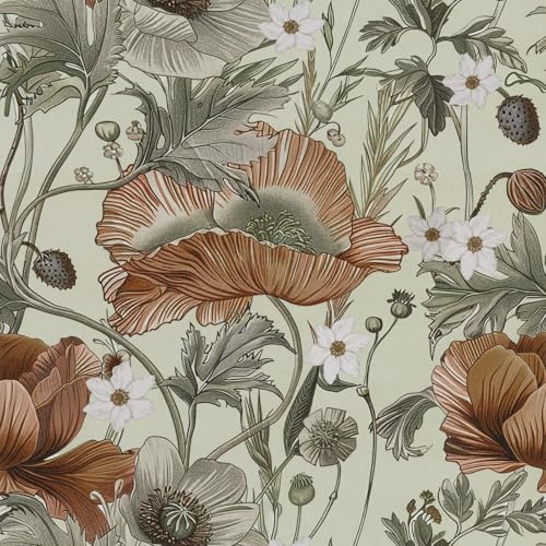 LXCREAT Vintage Floral Peel and Stick Wallpaper Boho Neutral Light