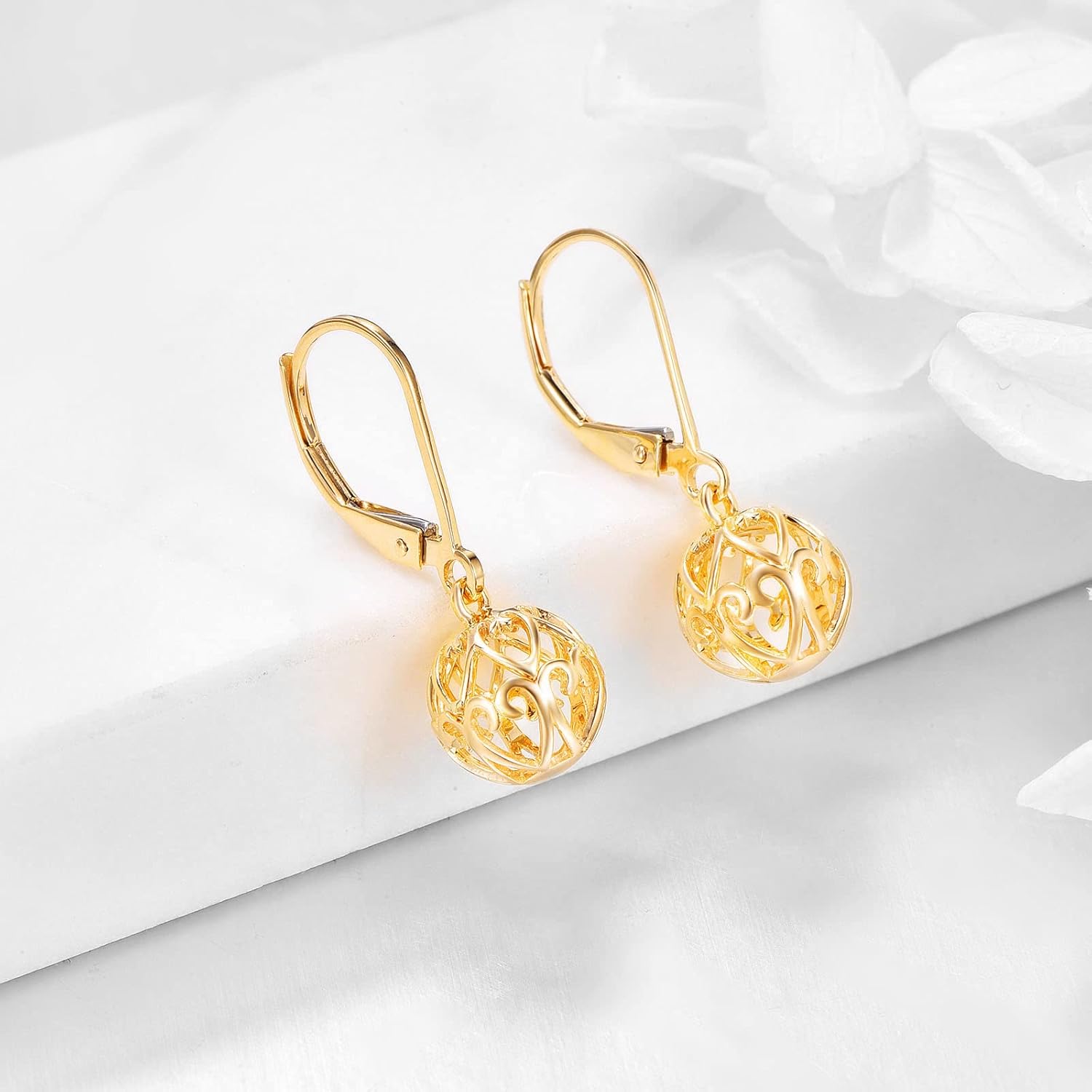 KECHO 14k Solid Gold Teardrop Earrings for Women Leverback Cage Filigree Dangle Drop Earrings Jewelry Birthday Gifts for Her