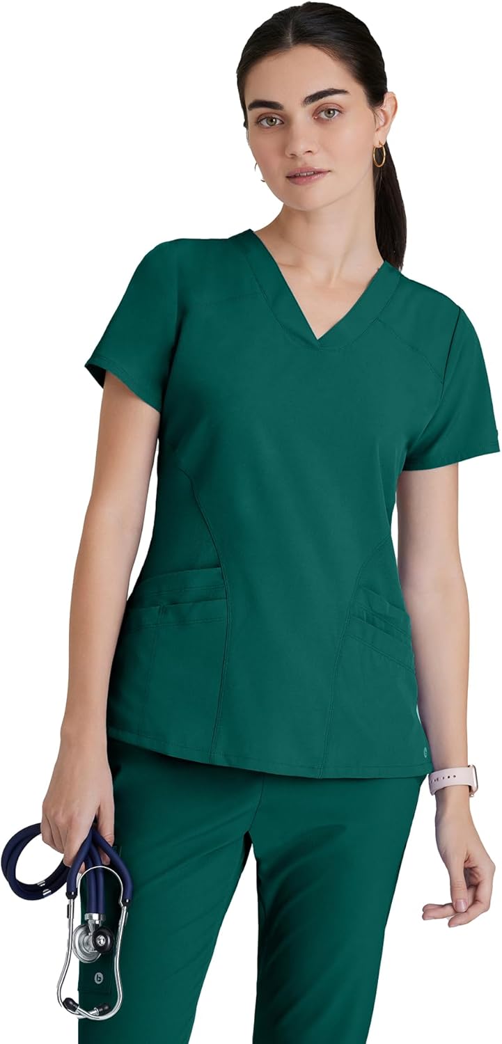BARCO ONE Women's Pulse Scrub Top, Sporty V-Neck Medical Top w/ 4-Way Stretch & 5 Pockets