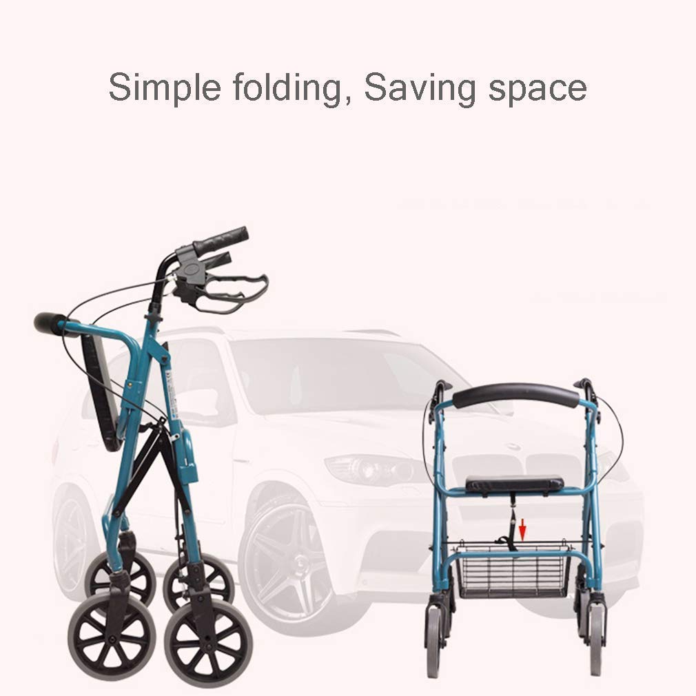 Walker, Rollator Walking Pomoce dla seniorów, Walker z wyprostowaną postawą, Lekki składany aluminiowy chodzik z wygodnym siedzeniem, Walker Twój najlepszy wybór Walker, niebieski little surprise